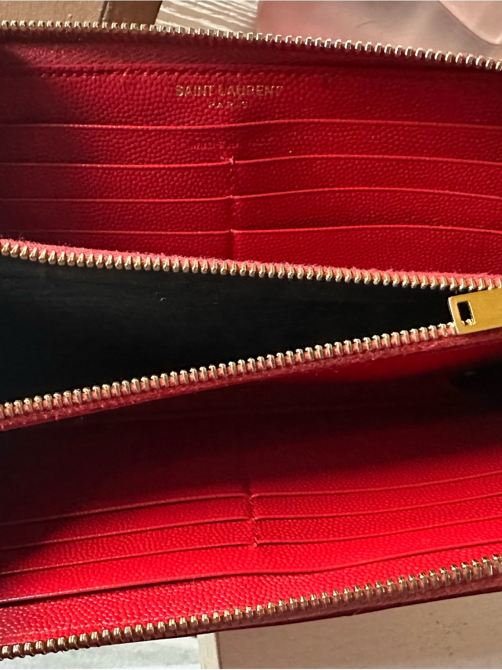 Saint Laurent Quilted Red Leather Continental Wallet with Gold YSL - Picture 5 of 12